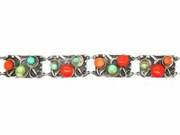 Early 20th Century Swedish Silver Bracelet set with Coral & Turquoise