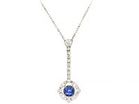 Edwardian Platinum, Diamond & Sapphire Drop Necklace in Original Case