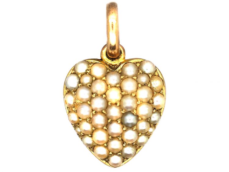 Victorian 15ct Gold Heart Shaped Pendant set with Natural Split Pearls