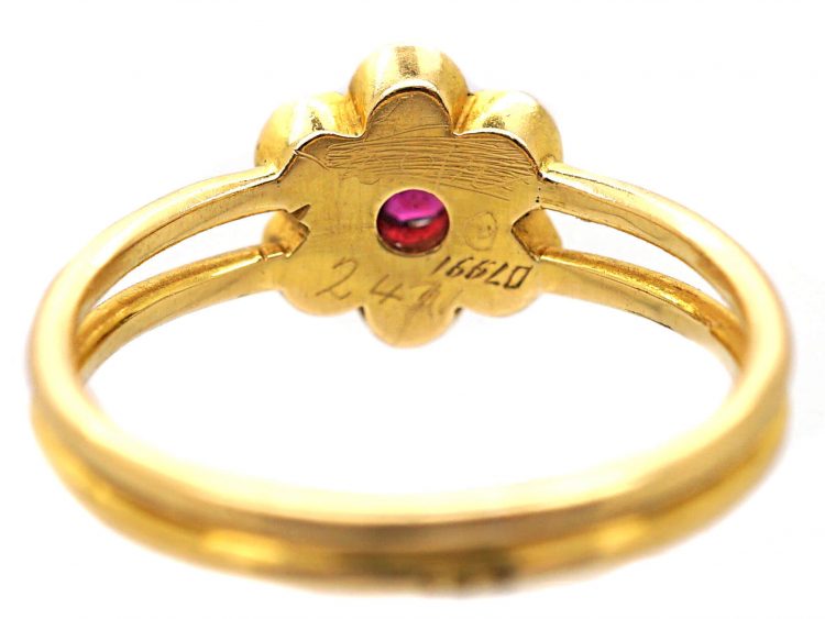 Edwardian 18ct Gold, Ruby & Natural Pearl Cluster Ring