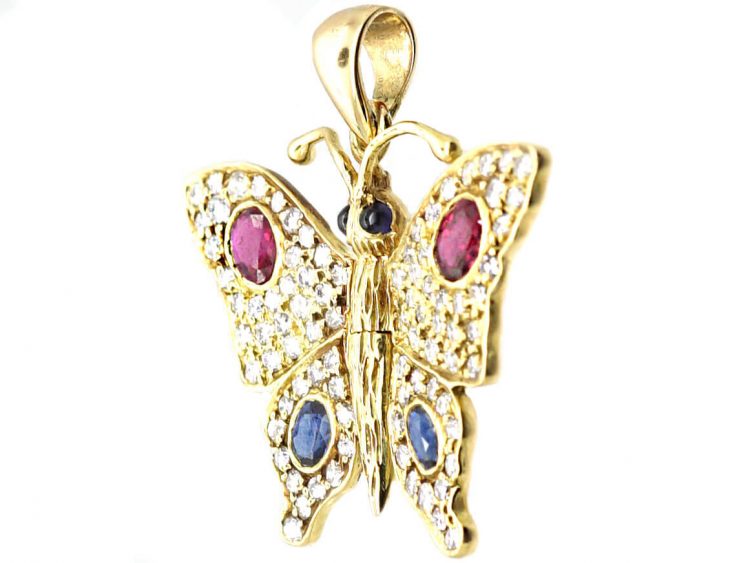 18ct Gold Butterfly Pendant set with Rubies, Sapphires & Diamonds