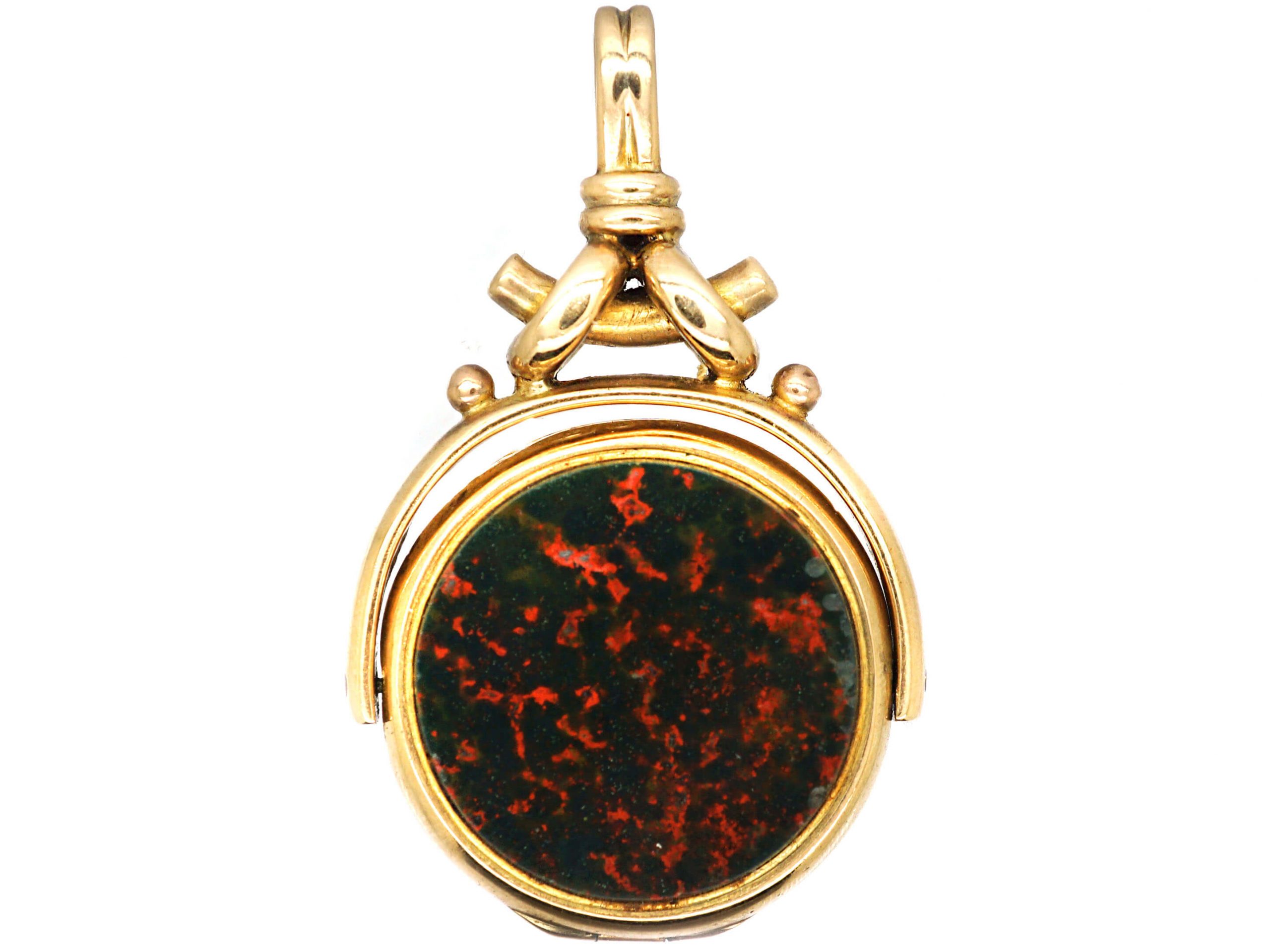 Antique Victorian Gold Filled Double Sided Locket fob with Moss shops agate + Carnelian