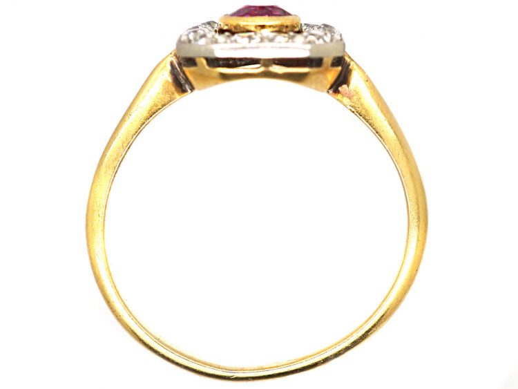 Early 20th Century 18ct Gold & Platinum, Ruby & Diamond Rectangular Shaped Ring