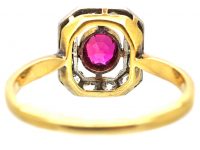 Early 20th Century 18ct Gold & Platinum, Ruby & Diamond Rectangular Shaped Ring