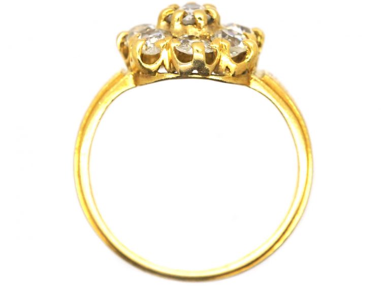 Victorian 20ct Gold Diamond Cluster Ring with Ornate Engraved Shoulders