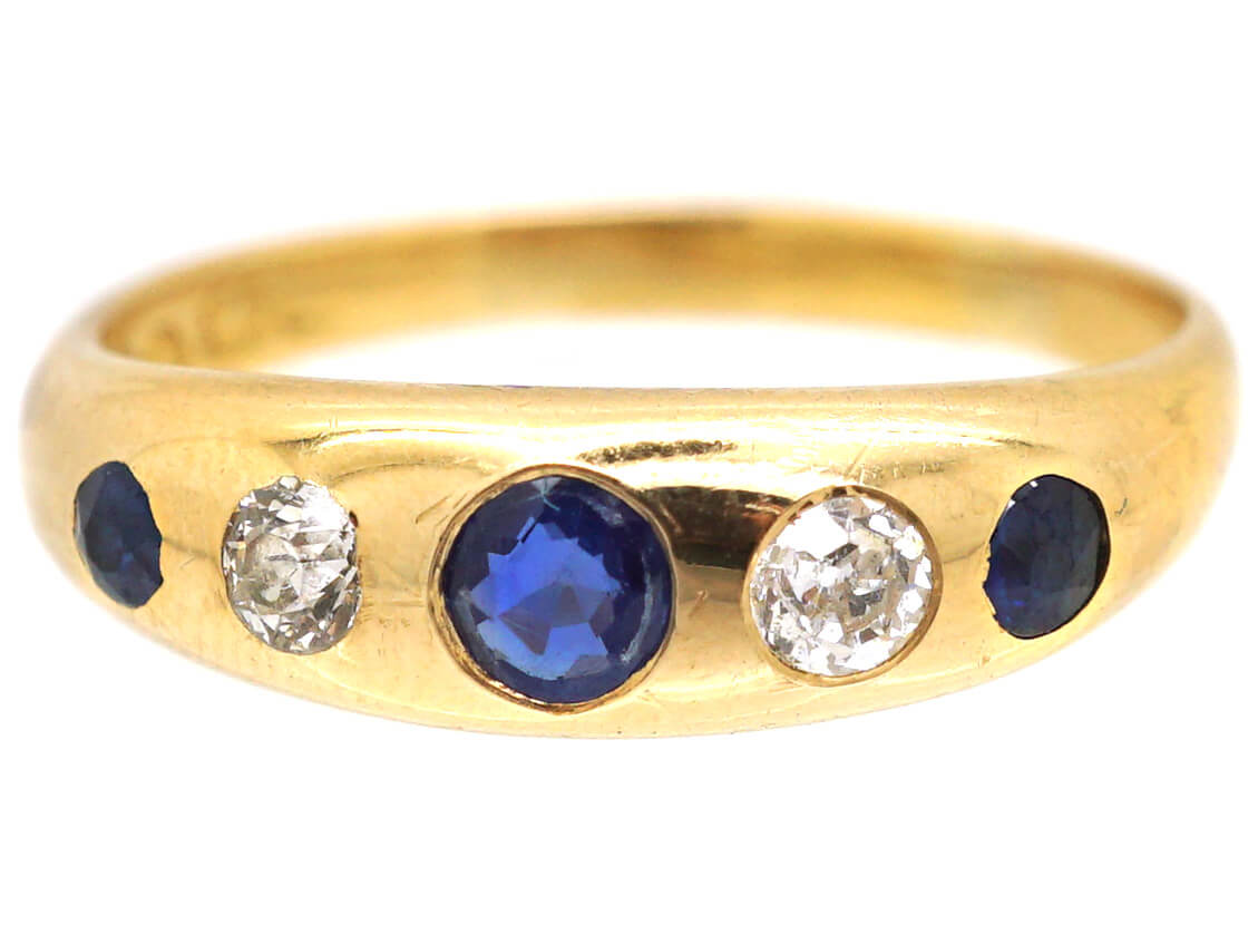 Victorian 18ct Gold Ring Rub Over Set with Sapphires & Diamonds by ...