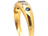 Victorian 18ct Gold Ring Rub Over Set with Sapphires & Diamonds by Deakin & Francis