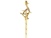Art Deco 18ct Gold & Platinum, Onyx, Rose Diamond & Ruby Tie pin of a Duck with Top Hat & Swagger Stick