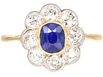 Private: Edwardian 18ct Gold & Platinum, Sapphire & Diamond Cluster Ring