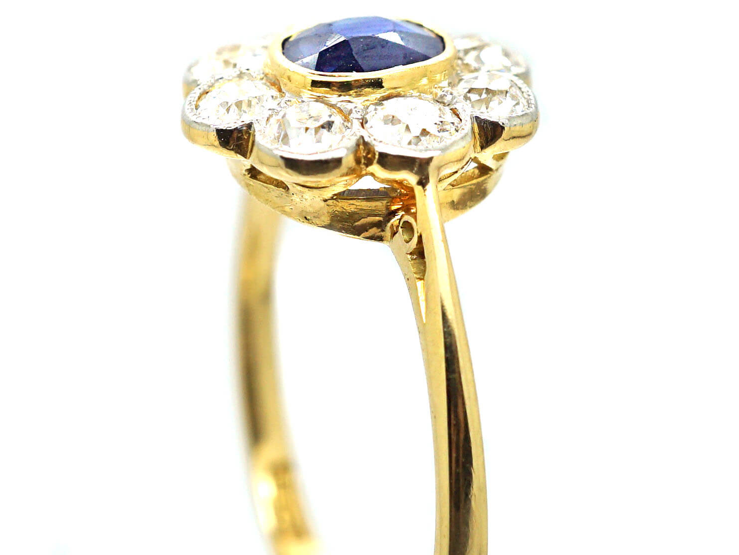 Edwardian 18ct Gold & Platinum, Sapphire & Diamond Cluster Ring (23X ...