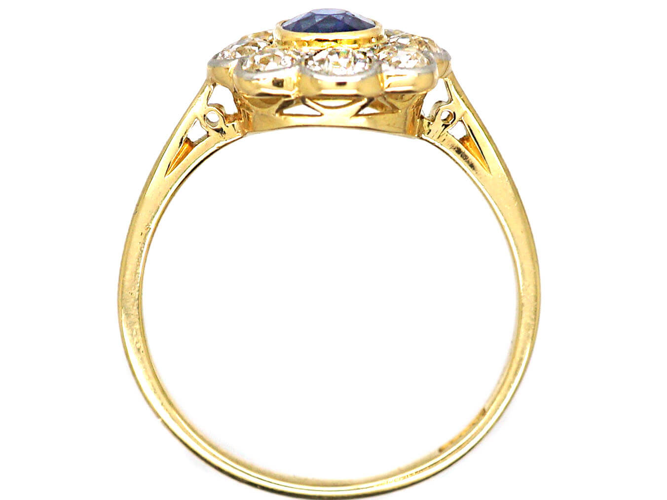 Edwardian 18ct Gold & Platinum, Sapphire & Diamond Cluster Ring (23X ...