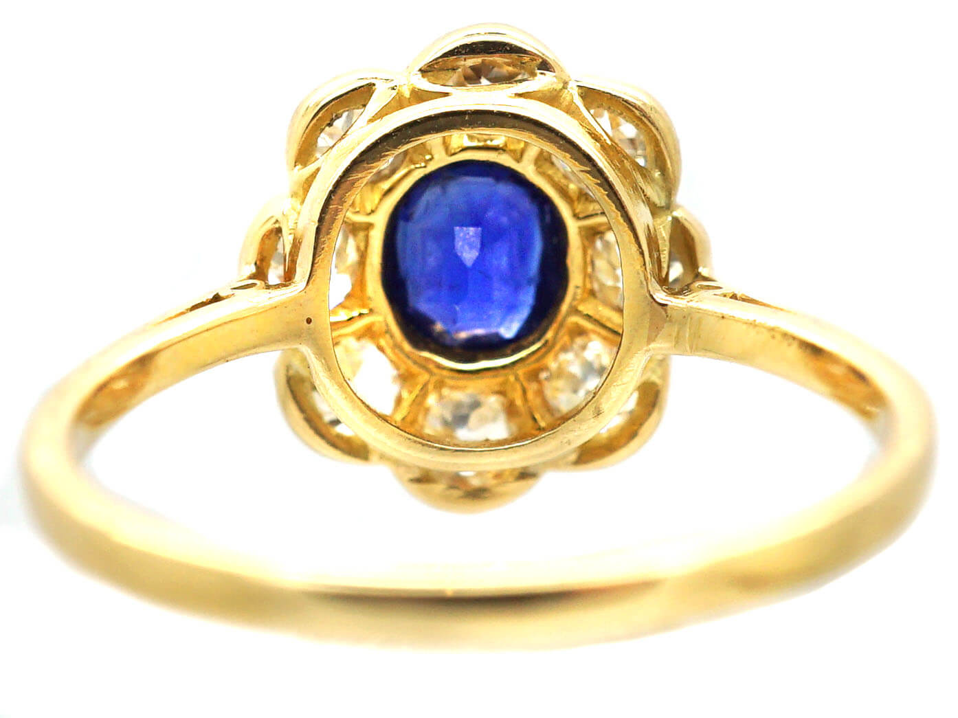 Edwardian 18ct Gold & Platinum, Sapphire & Diamond Cluster Ring (23X ...