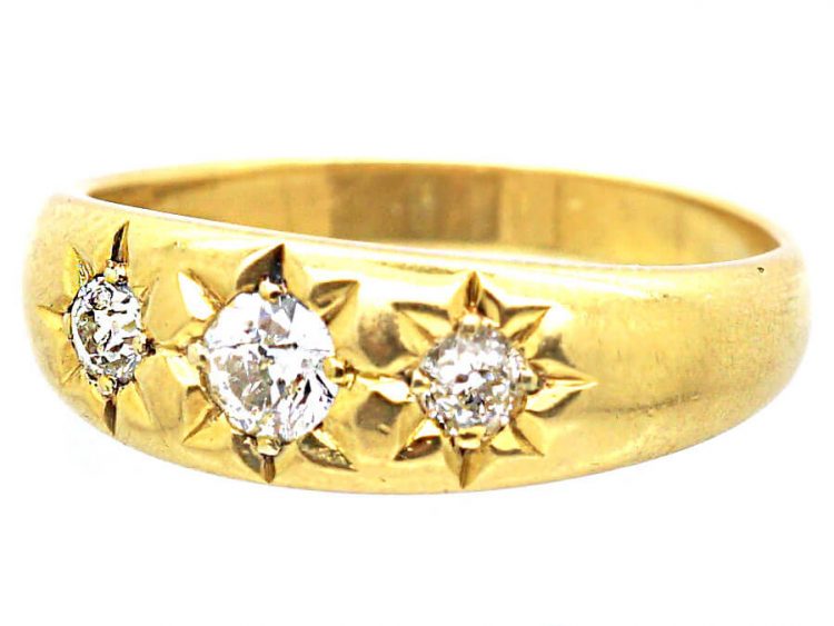 Victorian 18ct Gold Three Stone Diamond Gypsy Ring