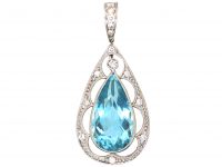 Edwardian 15ct Gold, Diamond & Aquamarine Pear Shaped Pendant