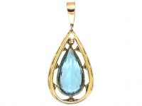 Edwardian 15ct Gold, Diamond & Aquamarine Pear Shaped Pendant