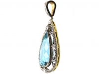 Edwardian 15ct Gold, Diamond & Aquamarine Pear Shaped Pendant