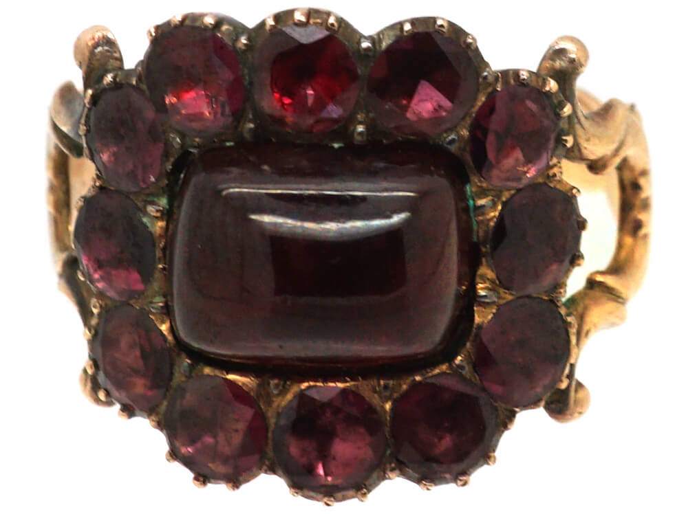 Georgian Cabochon Garnet & Flat Cut Garnet Cluster Ring (69X) | The ...