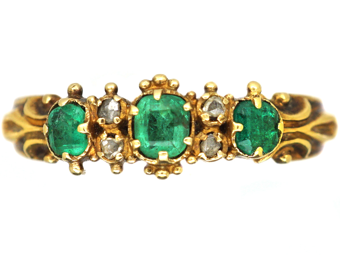 Regency 18ct Gold, Three Stone Emerald & Diamond Ring (63X) | The ...