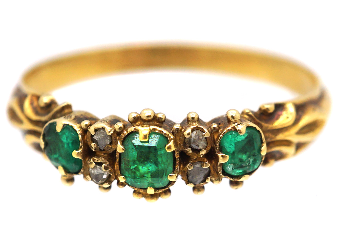 Regency 18ct Gold, Three Stone Emerald & Diamond Ring (63X) | The ...