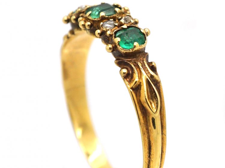 Regency 18ct Gold, Three Stone Emerald & Diamond Ring