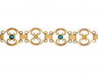 Edwardian 15ct Gold Bracelet set with Turquoise & Natural Split Pearls