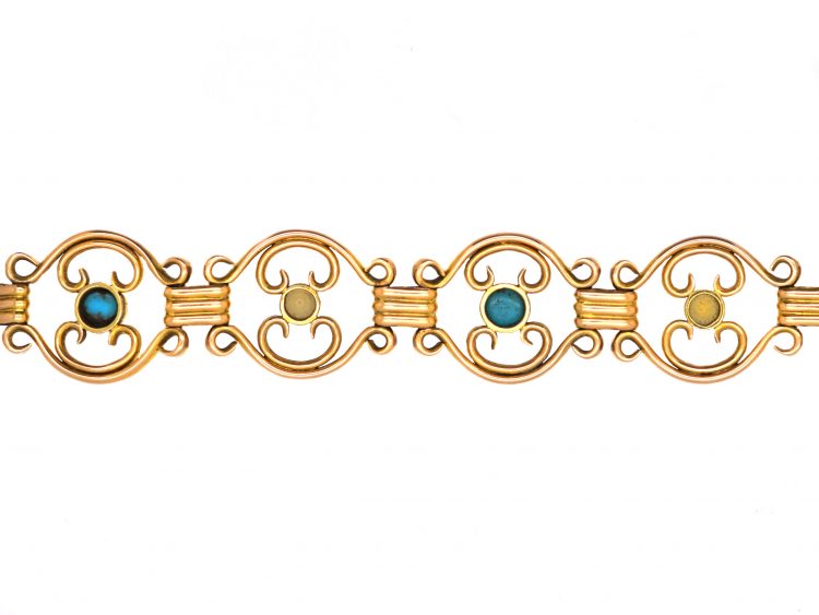 Edwardian 15ct Gold Bracelet set with Turquoise & Natural Split Pearls