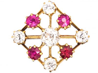 Victorian Small 18ct Gold Veil Brooch set with Rubies & Diamonds