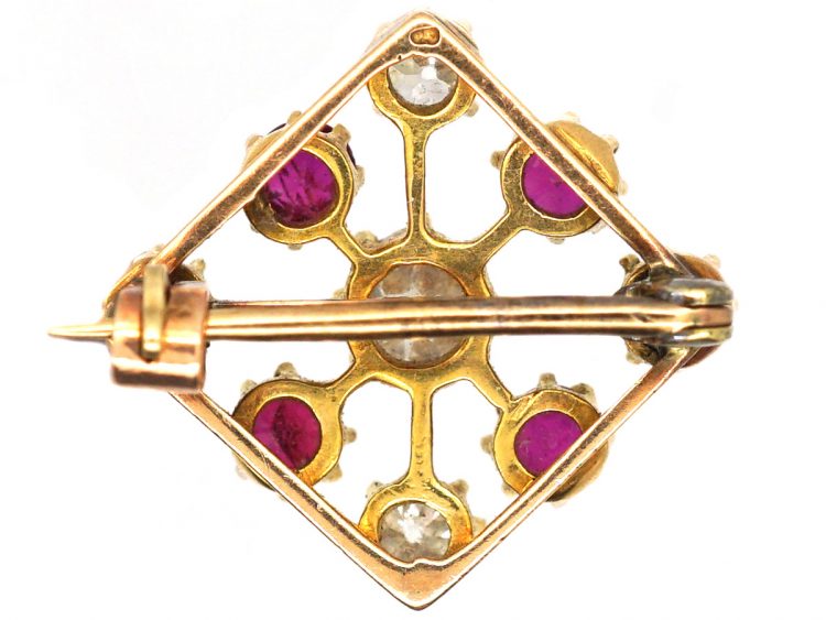 Victorian Small 18ct Gold Veil Brooch set with Rubies & Diamonds