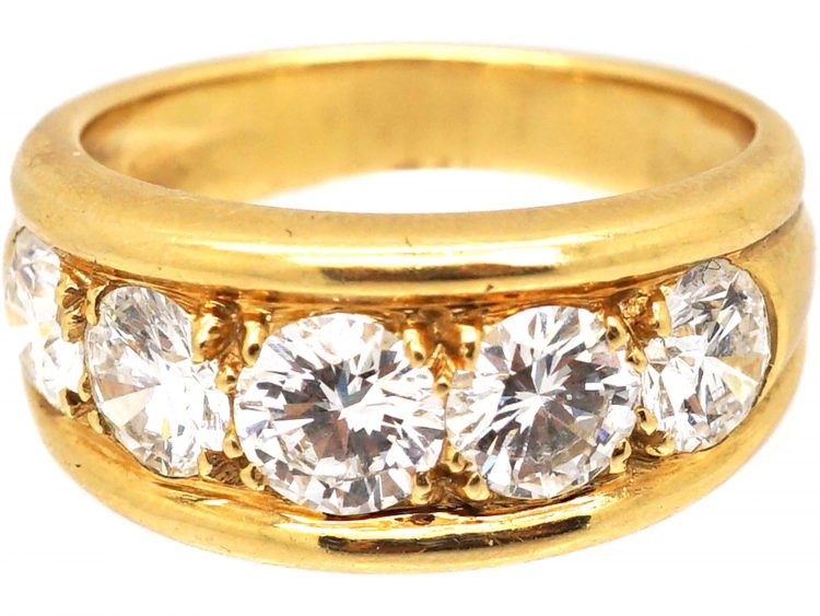 French 18ct Gold Five Stone Diamond Ring set with D colour Flawless Diamonds