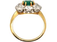 French Import Early 19th Century 18ct Gold, Large Emerald & Diamond Cluster Ring