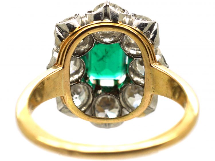 French Import Early 19th Century 18ct Gold, Large Emerald & Diamond Cluster Ring