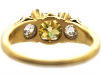 Victorian 18ct Gold Three Stone Diamond Ring set with a Yellow Diamond in the Centre