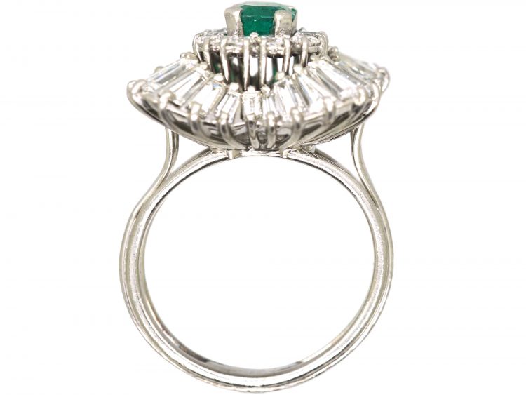 1950's Large Platinum Ballerina Ring set with an Emerald & Diamonds