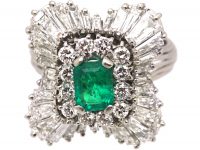 1950's Large Platinum Ballerina Ring set with an Emerald & Diamonds