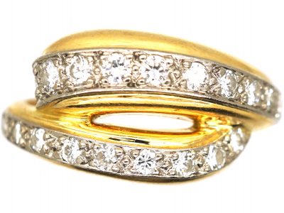 Private: 1960’s 18ct Gold Cross Over Ring by Cartier set with Diamonds
