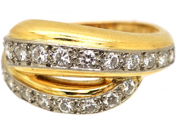 1960s 18ct Gold Cross Over Ring by Cartier set with Diamonds