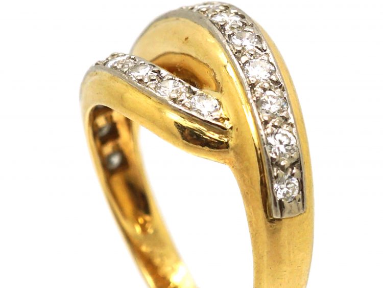 1960s 18ct Gold Cross Over Ring by Cartier set with Diamonds