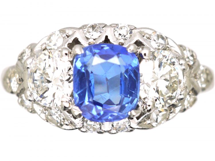 Early 20th Century Palladium, Sapphire & Diamond Ring