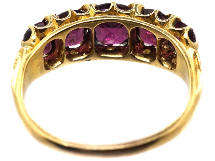 Victorian 18ct Gold Five Stone Almandine Garnet Ring with Rose Diamond Points