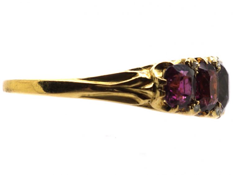 Victorian 18ct Gold Five Stone Almandine Garnet Ring with Rose Diamond ...