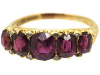 Victorian 18ct Gold Five Stone Almandine Garnet Ring with Rose Diamond Points
