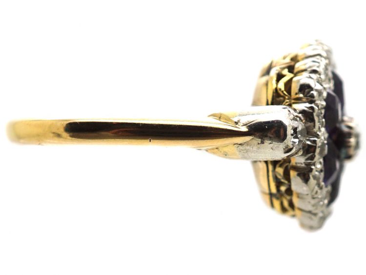 Edwardian 18ct Gold, Amethyst & Diamond Flower Cluster Ring