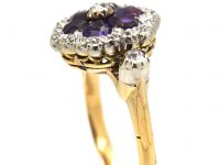 Edwardian 18ct Gold, Amethyst & Diamond Flower Cluster Ring