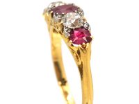 Edwardian 18ct Gold & Platinum, Five Stone Ruby & Diamond Carved Half Hoop Ring