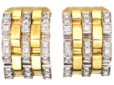 18ct Gold & Diamond Angled Hoop Earrings
