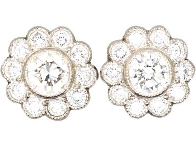 Platinum, Diamond Cluster Earrings