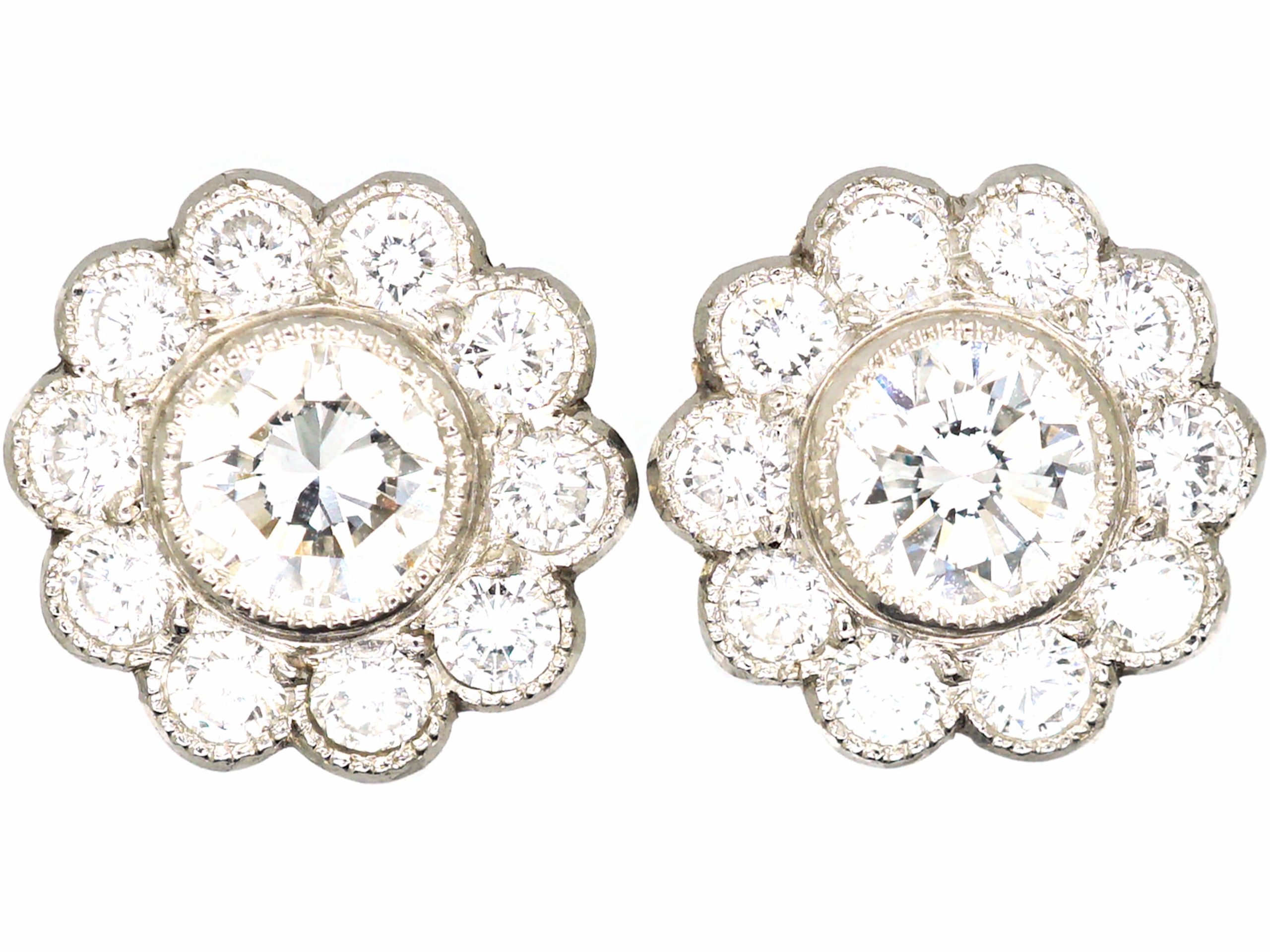 Platinum, Diamond Cluster Earrings (647W) | The Antique Jewellery Company