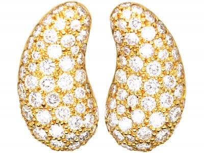 Vintage Tiffany 18ct Gold & Diamond Bean Earrings by Elsa Peretti
