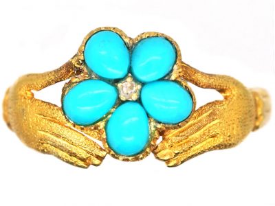 Early 19th Century Fede Ring set with Turquoise & a Diamond