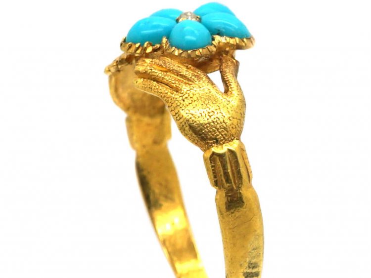 Early 19th Century Fede Ring set with Turquoise & a Diamond
